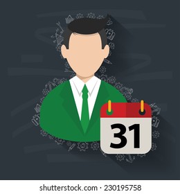 Calendar,Businessman on blackboard background,vector