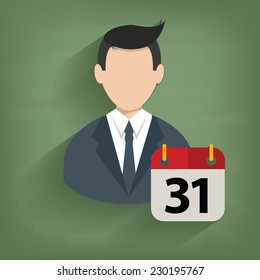 Calendar,Businessman on blackboard background,vector