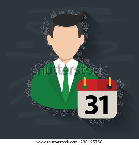 Calendar,Businessman on blackboard background,vector