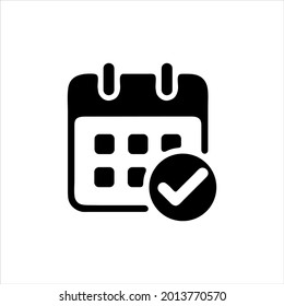 CalendarCheck black vector icon on white background.