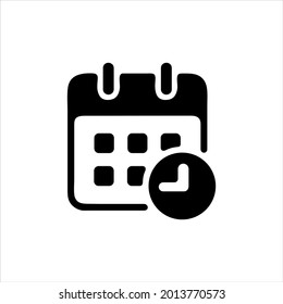 Icono de vector negro CalendarClock en fondo blanco.