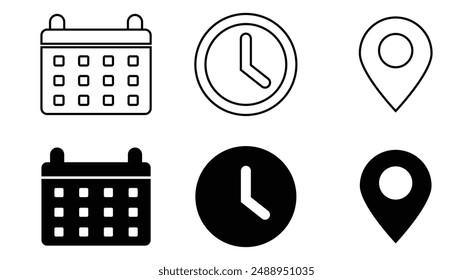 Vector de calendario, reloj y ubicación