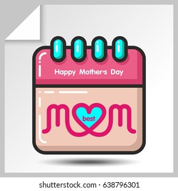Calendar-holiday icons for mother's day or for birthday. Vector Isolated flat colorful illustration.