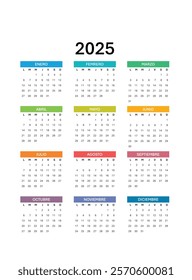 Calendario 2025 Español 2025 Spanish calendar,Calendar 2025 Annual Calendar 2025.