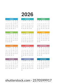 Calendario 2026 Español 2026 Spanish calendar,Calendar 2026 Annual Calendar 2026.