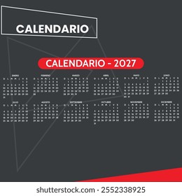 Calendario de escritorio 2027 con calendario islámico Hijri Calendário 2027 con diseño paisajístico o Horizontal. inicio de semana el domingo. Domingo