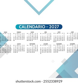 Calendario de escritorio 2027 con calendario islámico Hijri Calendário 2027 con diseño paisajístico o Horizontal. inicio de semana el domingo. Domingo