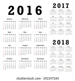 Calendars for 2016 - 2017 - 2018