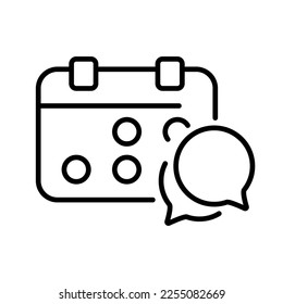 Calendars with chat line icon. Planning, 12 months, message, appointment, twelve, schedule, business plan, work. Time management concept. Vector line icon on white background