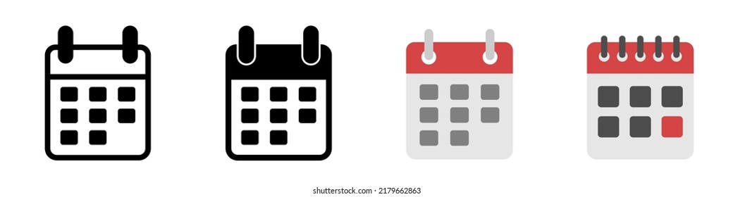 Calendars icon set. Vector clipart isolated on white background.