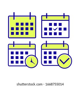 Vector de iconos de calendarios en estilo de esquema aislado