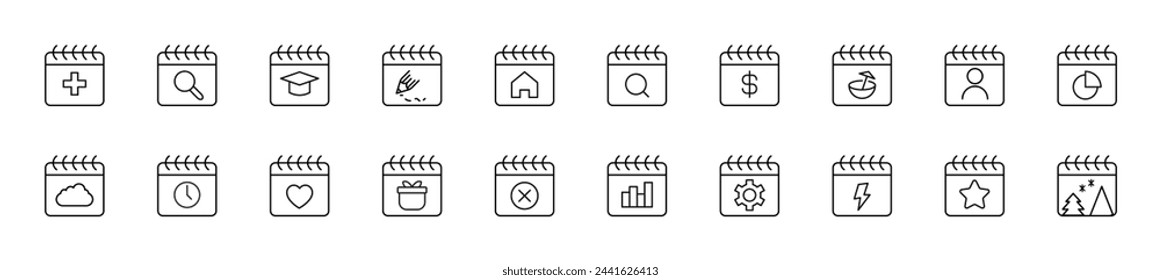 Calendars linear vector icons collection. Editable stroke. Simple linear illustration for web sites, newspapers, articles book