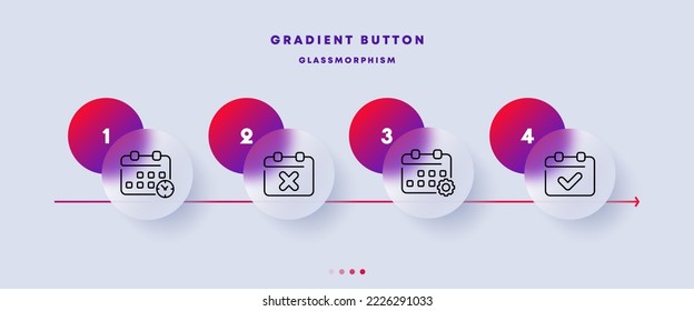 Icono de juego de calendarios. Programación, cita, evento planificado, notificación, campana, cumpleaños, viernes negro, digital, más, añadir, flecha, compartir, en blanco. Concepto de planificación. Glasmorfismo. Icono de línea de vector