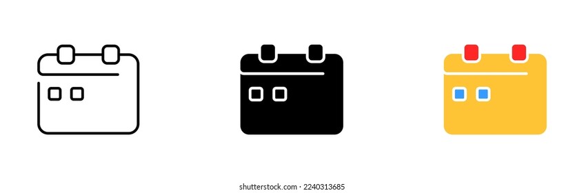 Calendars set icon. Schedule, appointment, planned event, notification, holiday, birthday, black friday, digital, plus, add, event, share, blank. Vector icon in line, black and colorful style