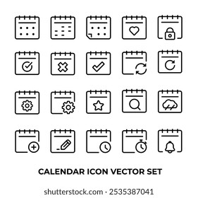 Calendars thin line icon set. Outline symbol collection. Editable vector stroke