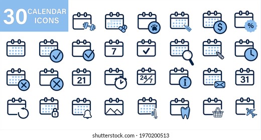 Calendars for time planning, icons set