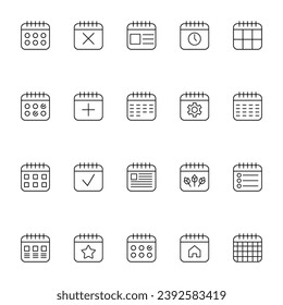 Calendars Vector Icons Collection. Suitable for books, stores, shops. Editable stroke in minimalistic outline style. Symbol for design 