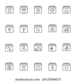 Calendars Vector Line Icons Set. Perfect for design, infographics, web sites, apps. 