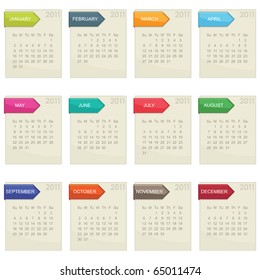 calender for 2011 in square design with tabs isolated on white