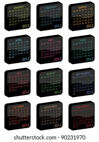 calender for 2012 in black tile square design isolated on white