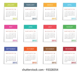 calender for 2012 in square design with tabs isolated on white