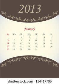 calender for 2013 - january