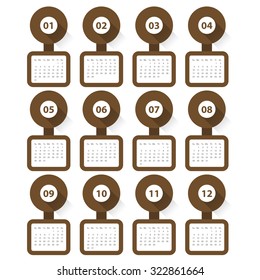 Calender 2016 Minimal Design on White Background. Week Starts Sunday. Simple Vector Template

