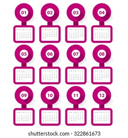 Calender 2016 Minimal Design on White Background. Week Starts Sunday. Simple Vector Template
