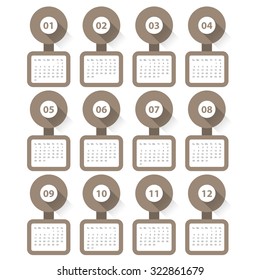 Calender 2016 Minimal Design on White Background. Week Starts Sunday. Simple Vector Template