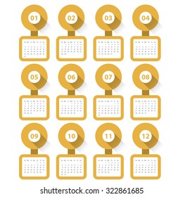 Calender 2016 Minimal Design on White Background. Week Starts Sunday. Simple Vector Template
