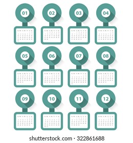Calender 2016 Minimal Design on White Background. Week Starts Sunday. Simple Vector Template
