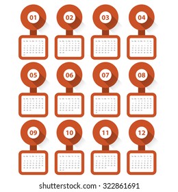 Calender 2016 Minimal Design on White Background. Week Starts Sunday. Simple Vector Template