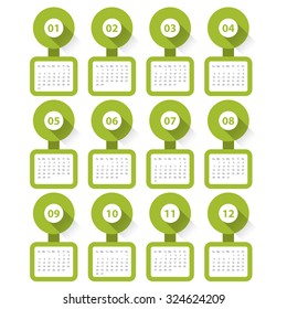 Calender 2016 Minimal Design on White Background. Week Starts Sunday. Simple Vector Template
