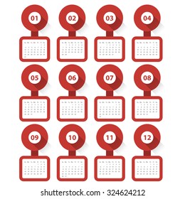 Calender 2016 Minimal Design on White Background. Week Starts Sunday. Simple Vector Template