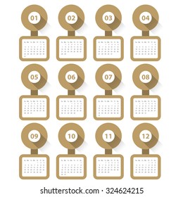 Calender 2016 Minimal Design on White Background. Week Starts Sunday. Simple Vector Template
