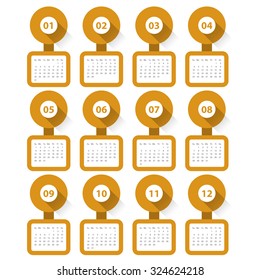 Calender 2016 Minimal Design on White Background. Week Starts Sunday. Simple Vector Template
