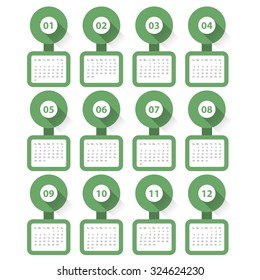 Calender 2016 Minimal Design on White Background. Week Starts Sunday. Simple Vector Template
