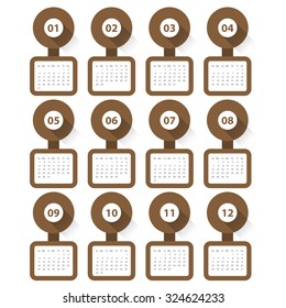 Calender 2016 Minimal Design on White Background. Week Starts Sunday. Simple Vector Template
