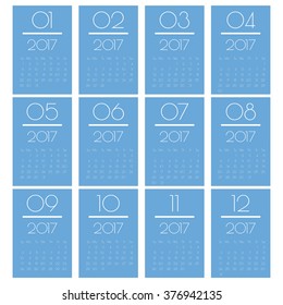 Calender 2017 Minimal Design. Calendar for 2016.Week starts from sunday. Vector illustration.