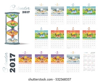 calender 2017 on landscape seasons set with Winter, Spring, Summer, Autumn.
