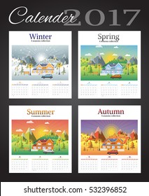 calender 2017 on landscape seasons set with Winter, Spring, Summer, Autumn.