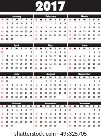 Calender 2017 in vector can be converted into any size for printing without losing resolution. 