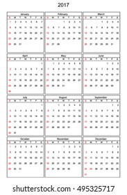 Calender 2017 in vector can be converted into any size for printing without losing resolution. 