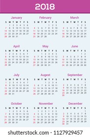 Calender 2018 Purple