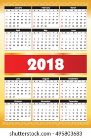 Calender 2018 in vector can be converted into any size for printing without losing resolution, in golden plate color template.
