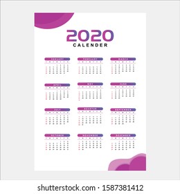 CALENDER 2020 purple color simple and elegant 