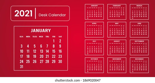 Calender 2021 With Red Background