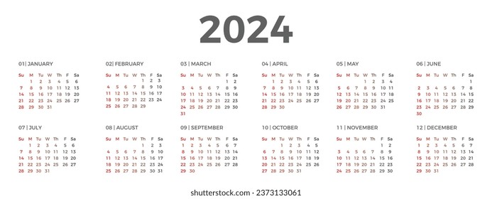 Calender 2024 Design vector. New Year 2024.