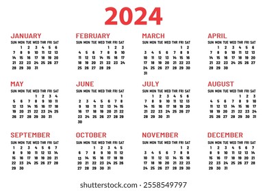 Calender 2024 Simple Illustration Vector Design