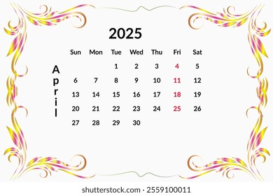 Calender for 2025 year design template